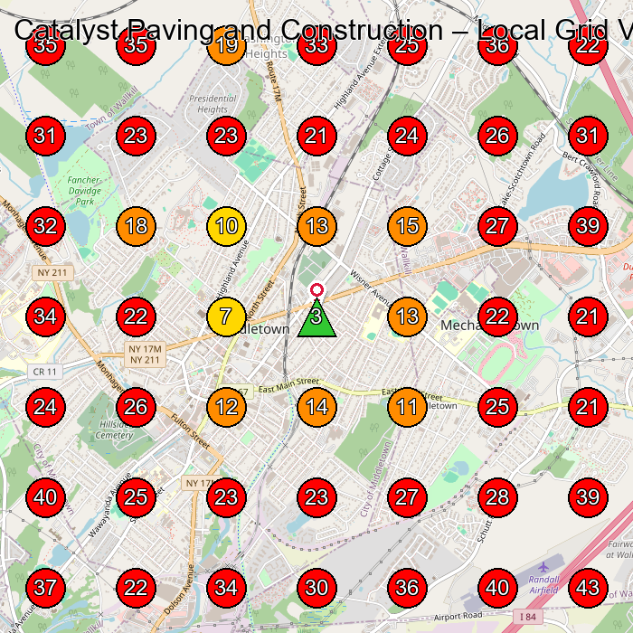 Catalyst Paving and Construction GeoGrid visibility map for Landscaper in Middletown